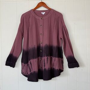 Pure Jill J Jill Womens Tie Dye Gauze Cotton Shirt Rose Ombre Size LP Bohemian